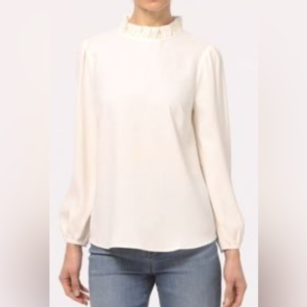 Long-sleeve ruffle-neck top in 365 crepe Ivory Blouse J Crew Medium